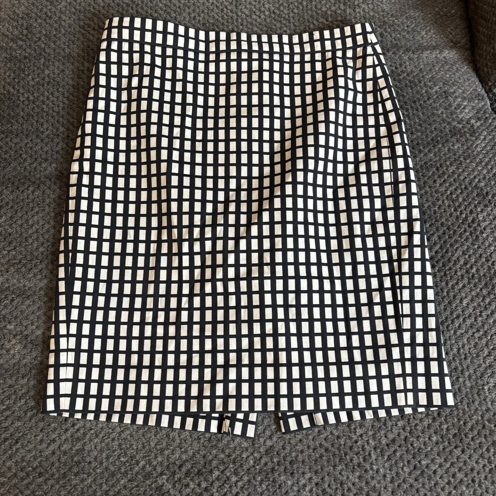 J.Crew The Pencil Skirt Black White‎ Windowpane Check Grid Size 6 Professional